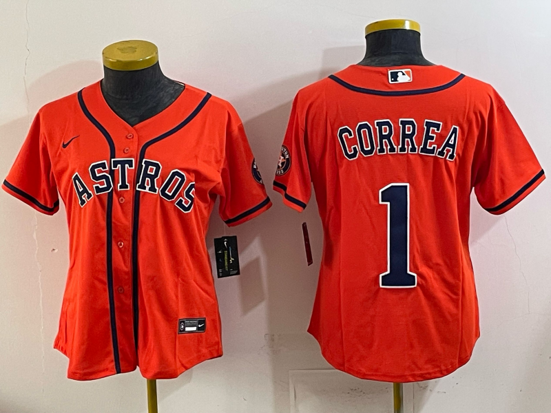 Women Houston Astros #1 Correa orange 2025 Nike MLB Jersey 007